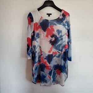 Ladies Petite SZ PM Alfani White/Blue/Coral Tunic Top